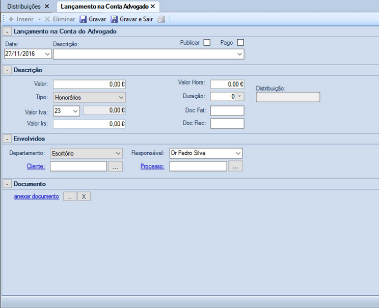 Faturacao Distribuicoes Lancamento Conta Advogado