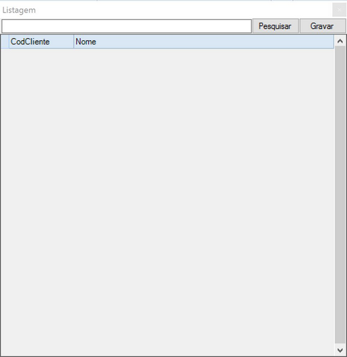 Area Processo Janela Listagem Vazia
