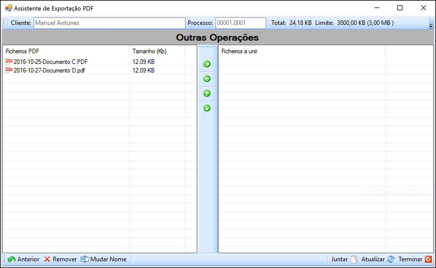 Area Processo Janela Juntar PDFS